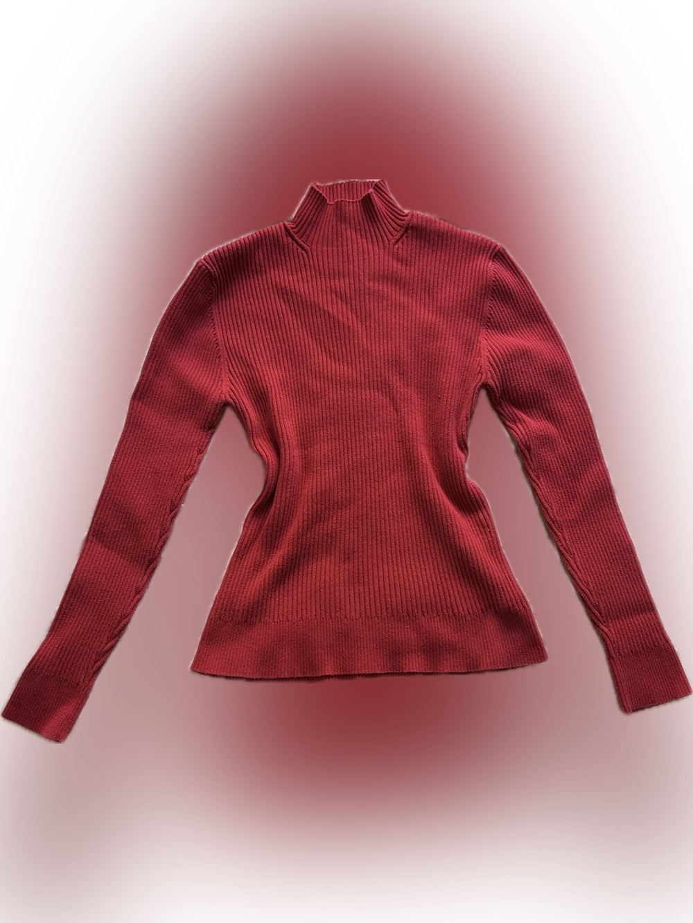 🍓3/$40 Vintage Women's Ribbed Fitted Mock Neck Sweater - Red - 82% Cotton